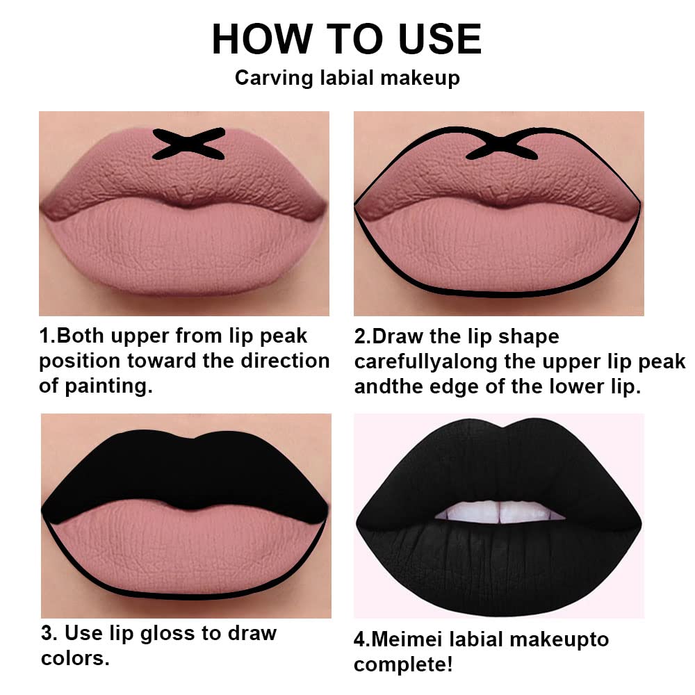 Evpct 2Pcs Black Matte Liquid Lipstick And Lip Liner Gloss Stain Pencil Makeup Set Dnm Long Lasting Dark Matte Lipstick 24H And