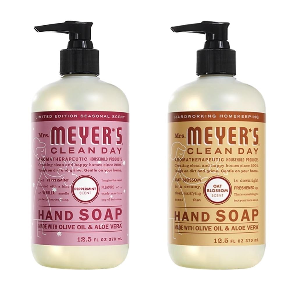 Mrs. Meyer 's Liquid Hand Soap Variety Pack (Peppermint + Oat Blossom) 12.5 oz. (Pack of 2)
