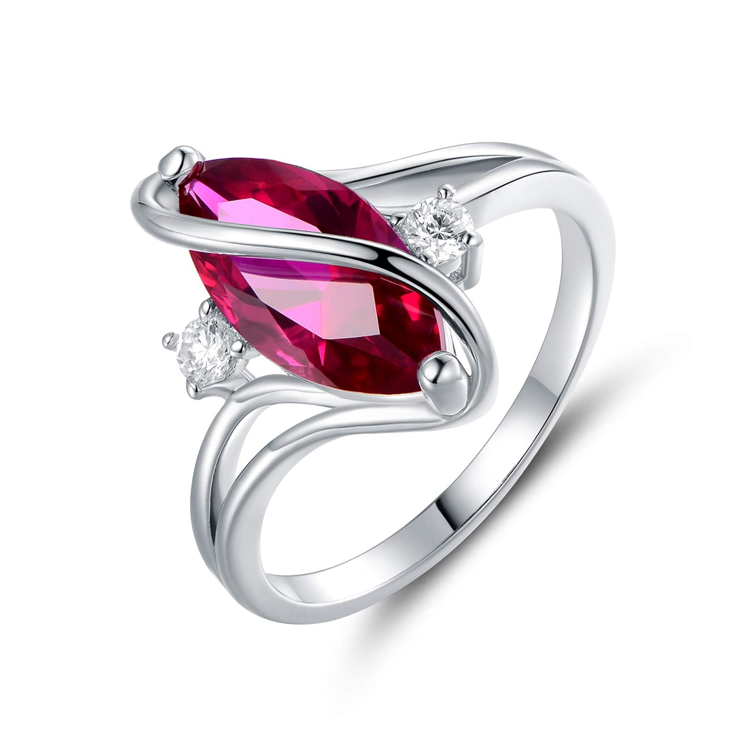 Barzel 18K White Gold Plated Oval Created Ruby Ring With Cubic Zirconia Accents (White Gold Ruby, 5)