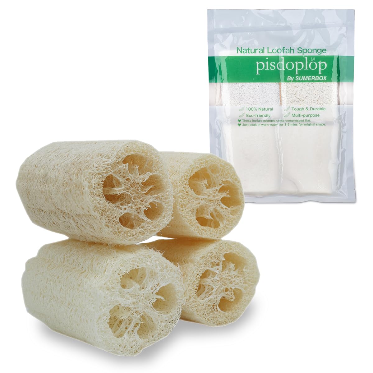 4'' Natural Loofah Exfoliating Body Sponge Scrubber For Skin Care In Bath Spa Shower Pack Of 4