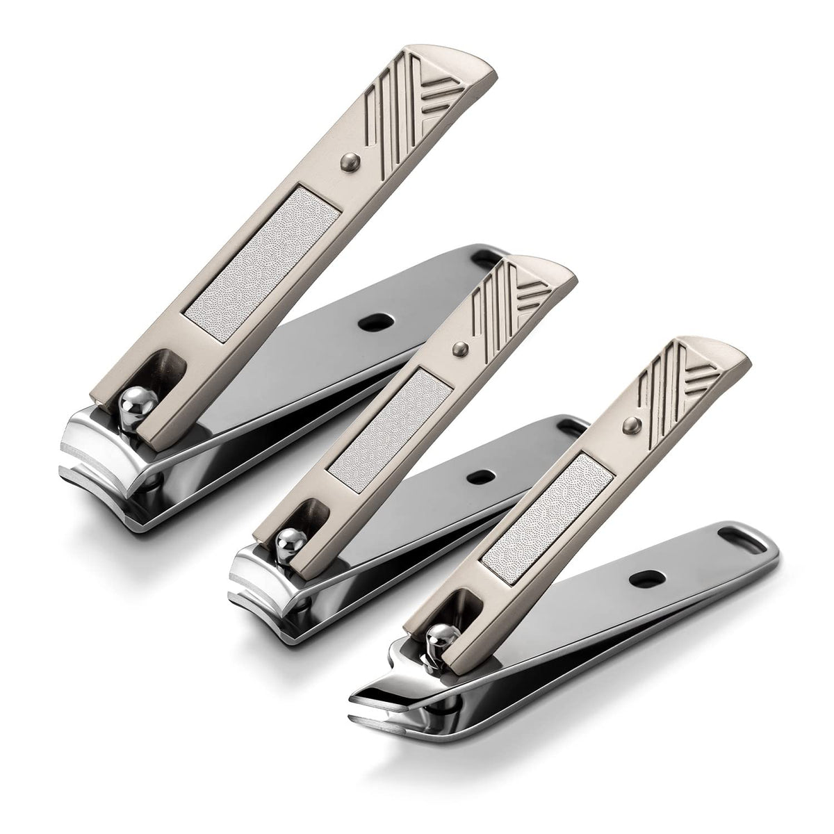 BEZOX Nail Clipper, 3PCS Set Fingernail Clippers - 2 Curved Blades and 1 Slant Cutting Edge Toenail Cutter Nail Trimmer