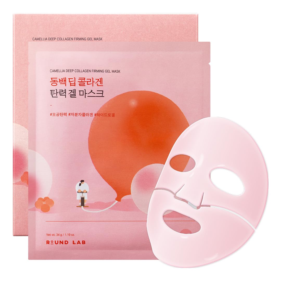 ROUND LAB Camellia Collagen Mask NET wt. 34 g/1.19 Fl Oz 4ea, 30min Hydrogel Mask, Quick Hydration, Firming&Pore Minimizing, For