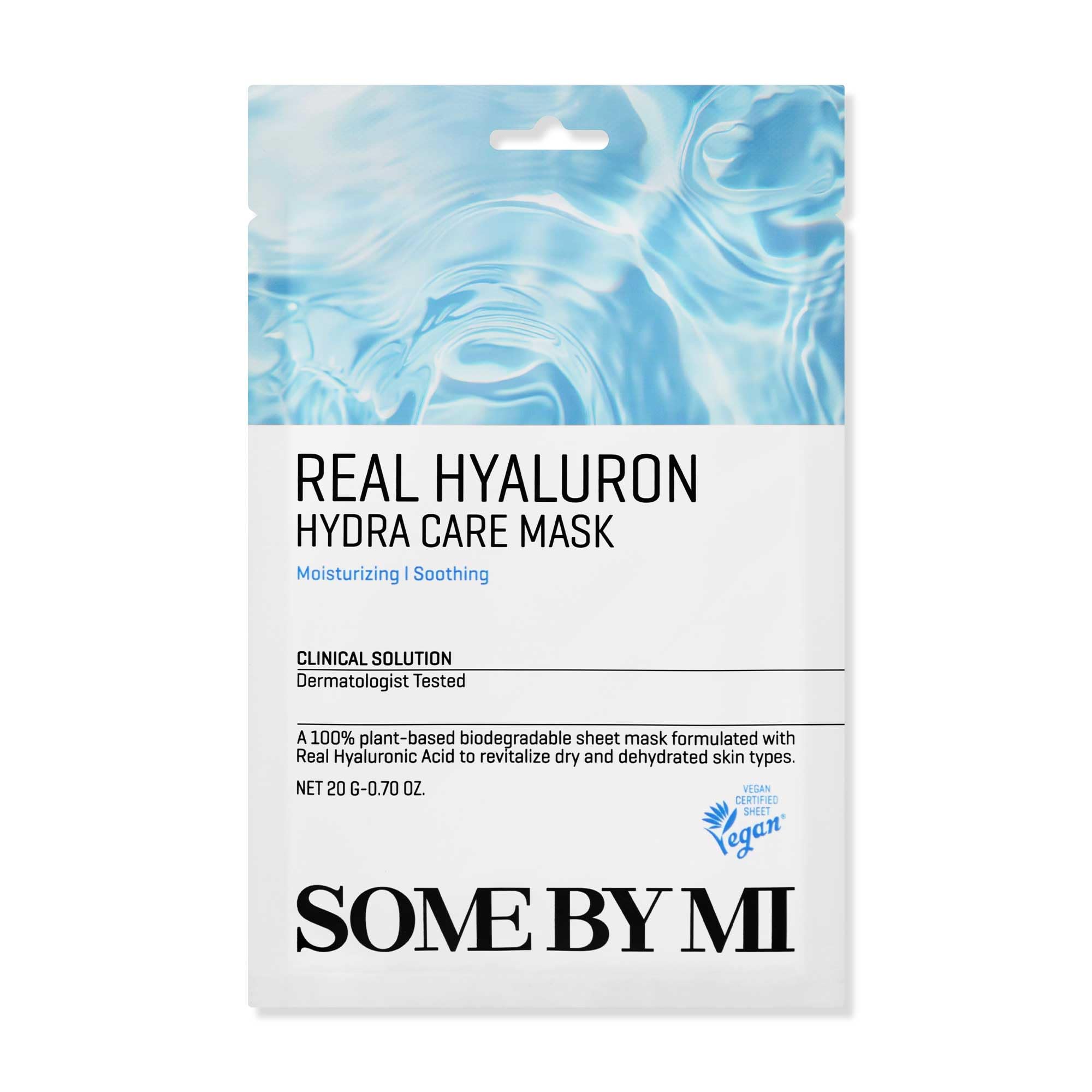 Some By Mi Real Hyaluron Hydra Care Mask - Pack Of 10 - Made From Hyaluronic Acid For Dry And Oily Skin - Daily Vegan Korean She