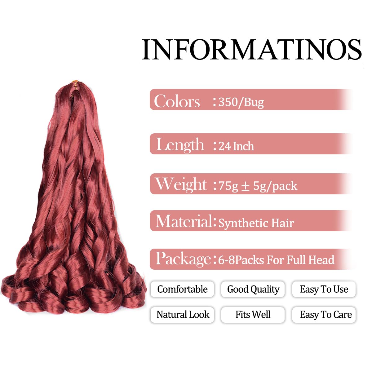 French Curl Braiding Hair 24 Inch Loose Wavy 8 Packs Bouncy Braiding Hair Extensions 350/Bug 75G/Pack French Curls Synthetic Hai
