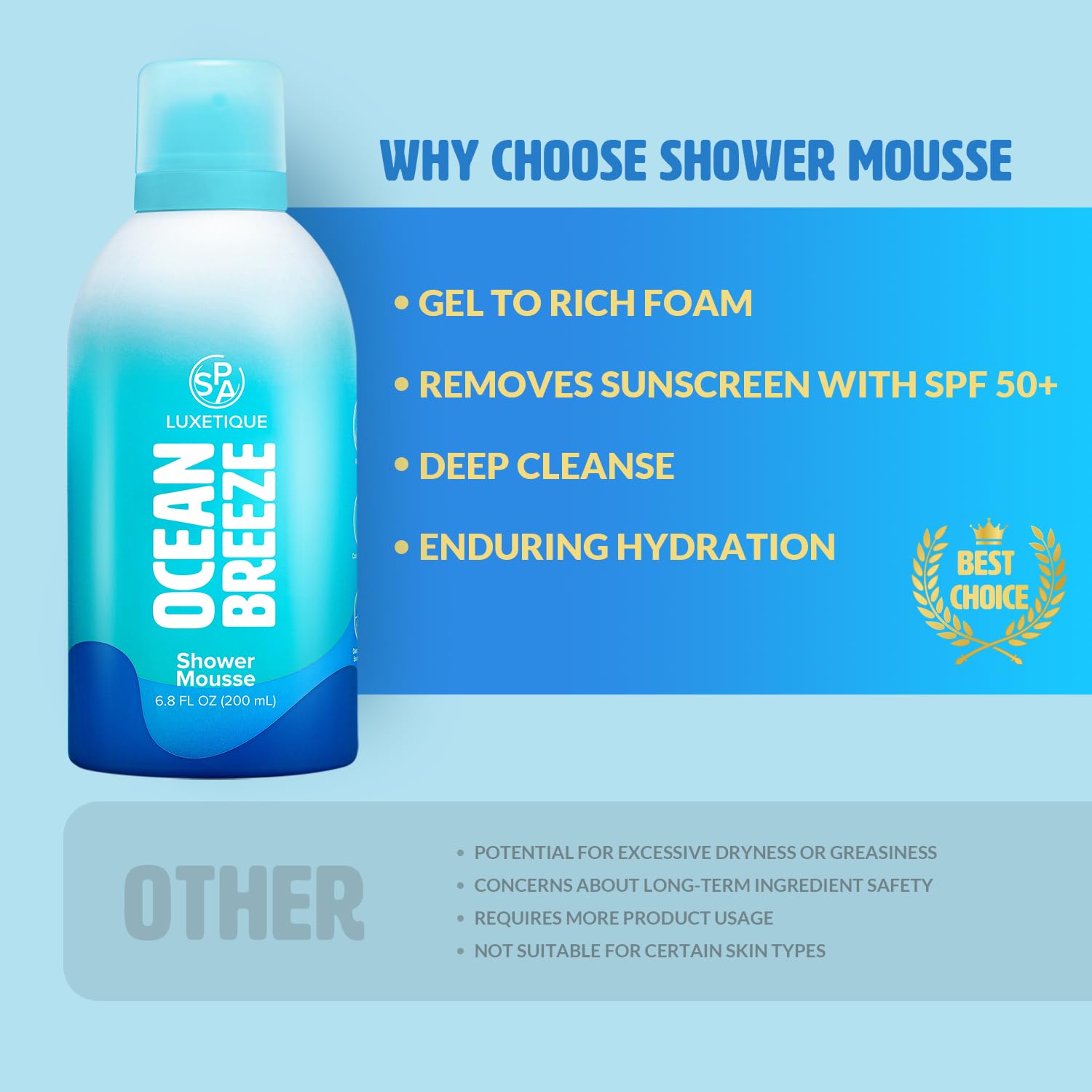 Spa Luxetique Body Wash, Jelly To Foam Shower Gel Mousse Moisturizing/Deep Clean/Refreshing/Sunscreen Cleaning, Natural Body Was