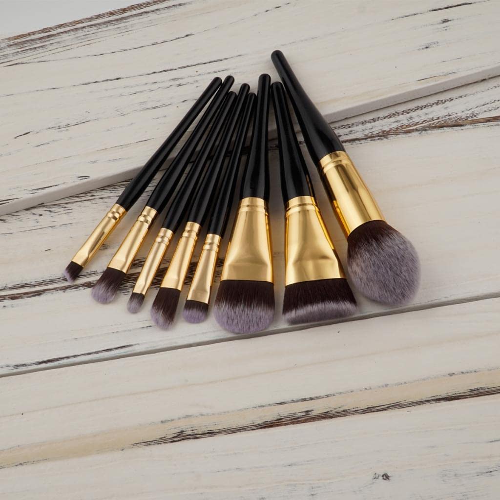 Enakshi 8 Pieces Natural Wood Professional Cosmetic Makeup Brush Set Eyeshadow Foundation Contour Kabuki Tool Kit Black Dense Ha