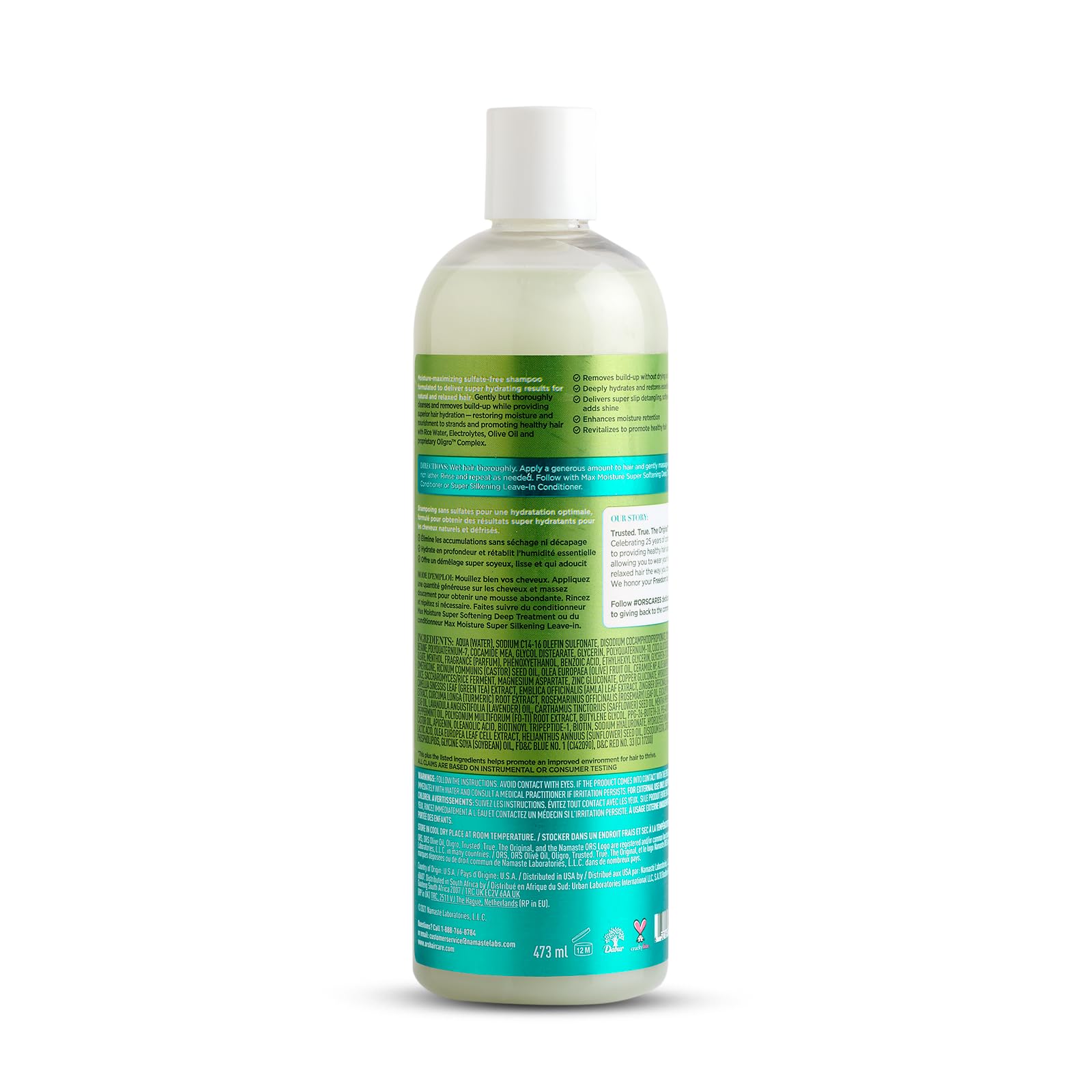Ors Olive Oil Max Moisture Super Hydrating Sulfate-Free Shampoo, Infused With Rice Water And Electrolytes For Supercharged Hydra