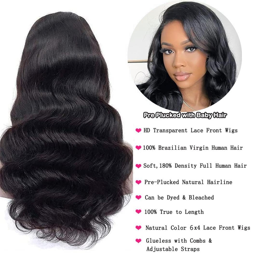 6X4 Glueless Wigs Human Hair Pre Plucked Pre Cut With Baby Hair 28 Inch Body Wave Hd Lace Frontal Wig Human Hair Pre Plucked 180