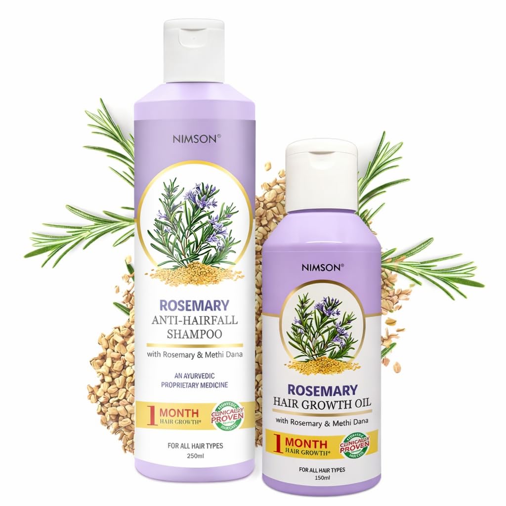 Nimson Hair Nourishment Combo - Rosemary Shampoo (250Ml) + Hair Growth Oil (150Ml) | Reduces Hair Fall, Strengthens Roots & Boos