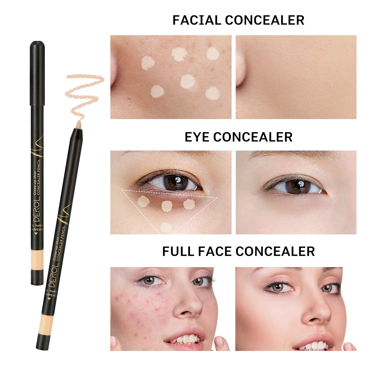 Kissio Concealer Pencil,Under Eye Concealer,Cover Acne And Freckles,Brightener,Waterproof Long-Lasting Concealer(02#Natural)