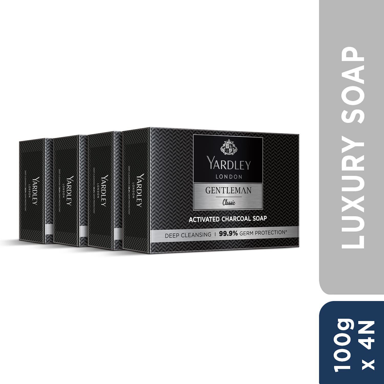 Yardley London Gentleman Classic Activated Charcoal Soap, with 99.9% Germ Protection and Deep Cleansing of Skin - Pack Of 4 (100