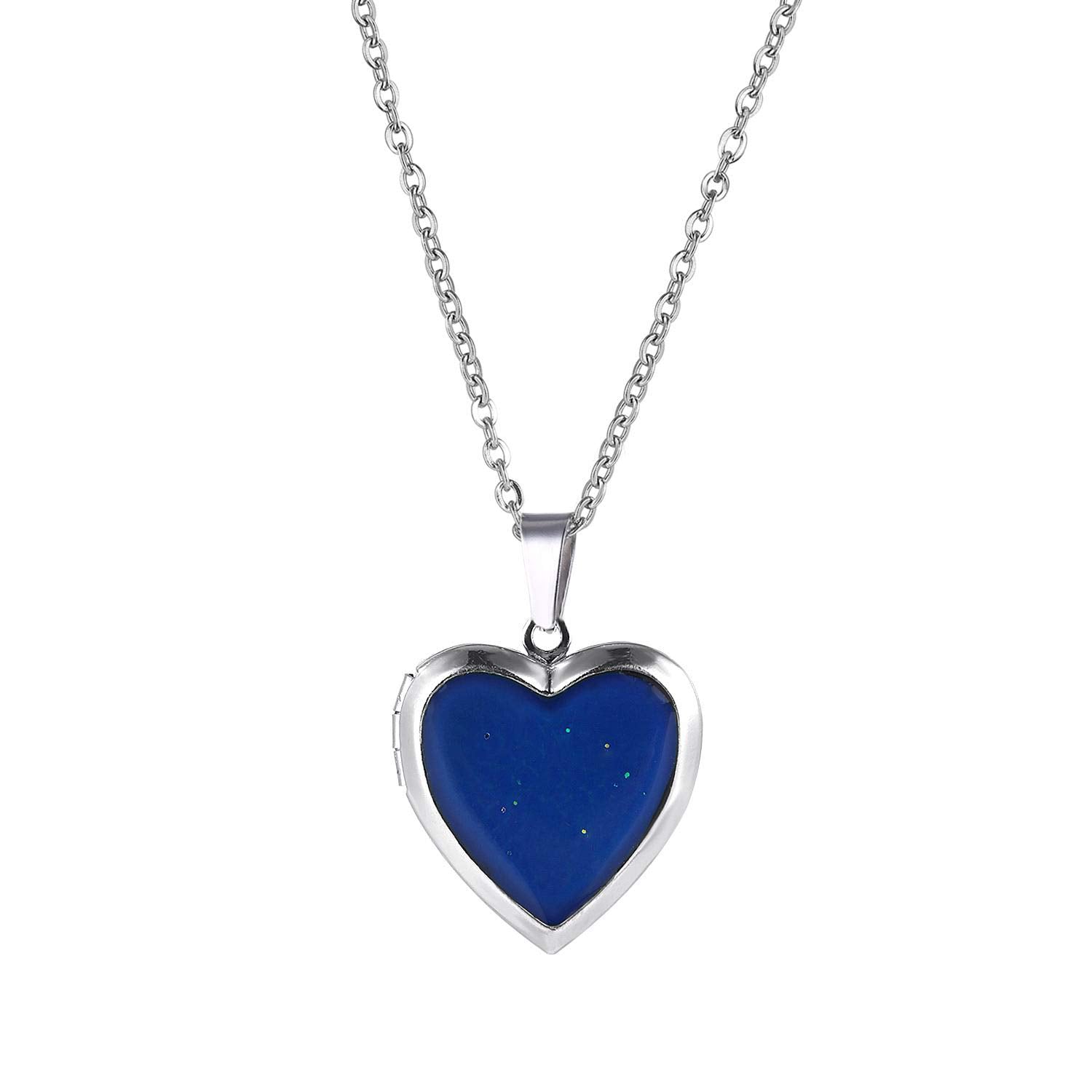 FM FM42 Temperature Sensing Color Changing Heart Openable Locket Pendant Necklace with 19.29  Stainless Steel Rolo Chain ZN1130