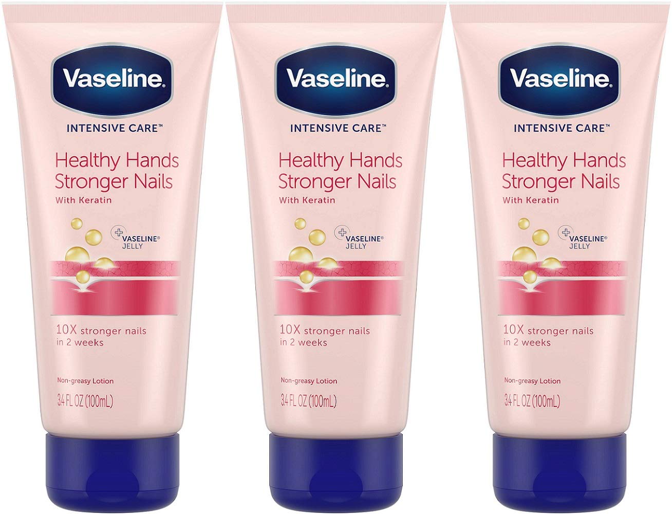 Vaseline Intensive Care Healthy Hand Stronger Nails Lotion, 3.4 Fl Ounce (Pack of 3)