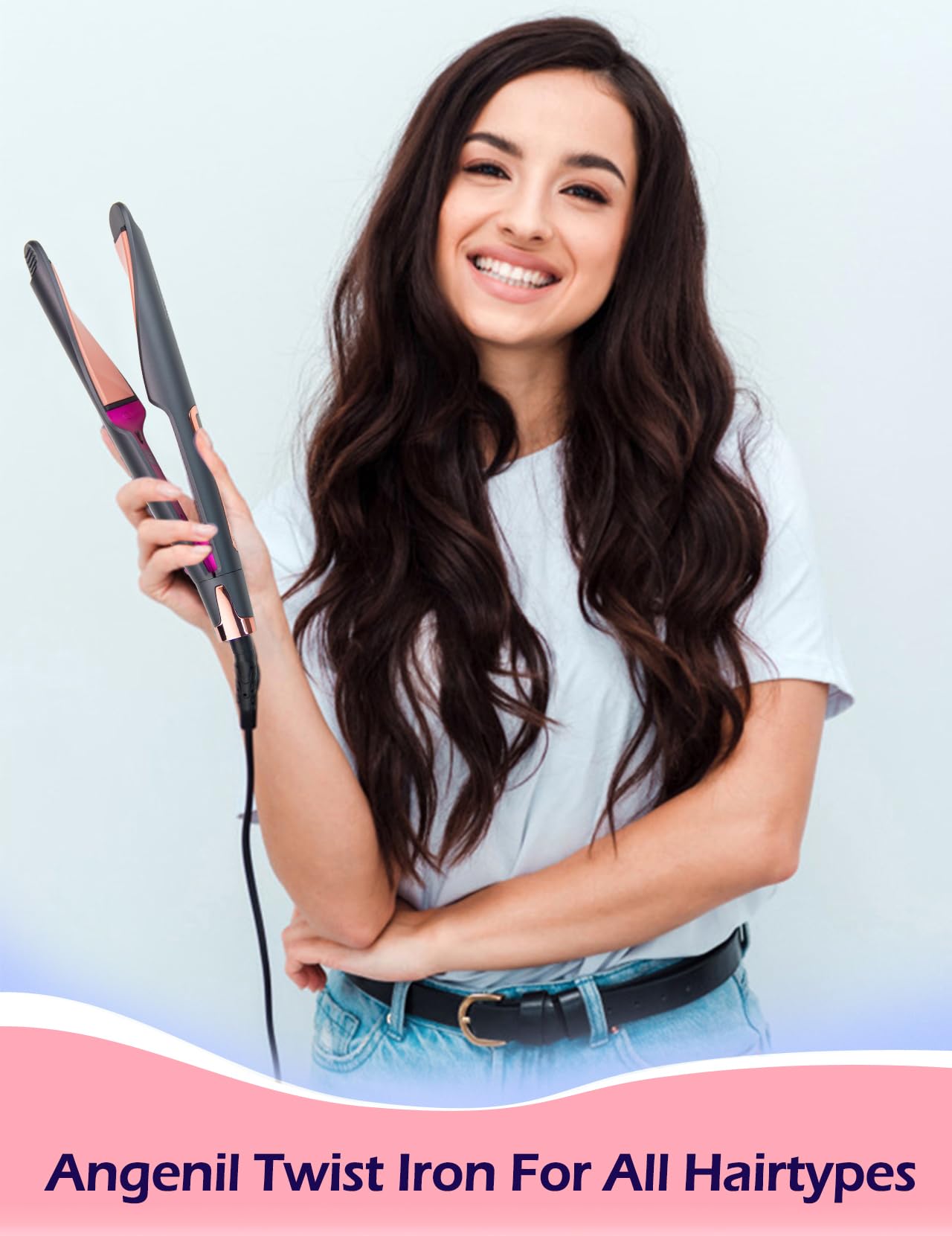 ANGENIL Pro Twist Ceramic Flat Iron 1 Inch, Dual Voltage Hair Straightener and Curler 2 in 1, Multi-Stylers Round Flat Iron Hair