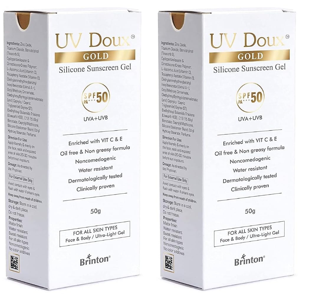Uv Doux Gold Silicone Sunscreen Gel Spf 50 Pa+++ | IndiaS No.1 Dermatologist Recommended Brand | InVitro, InVivo Tested | Vita