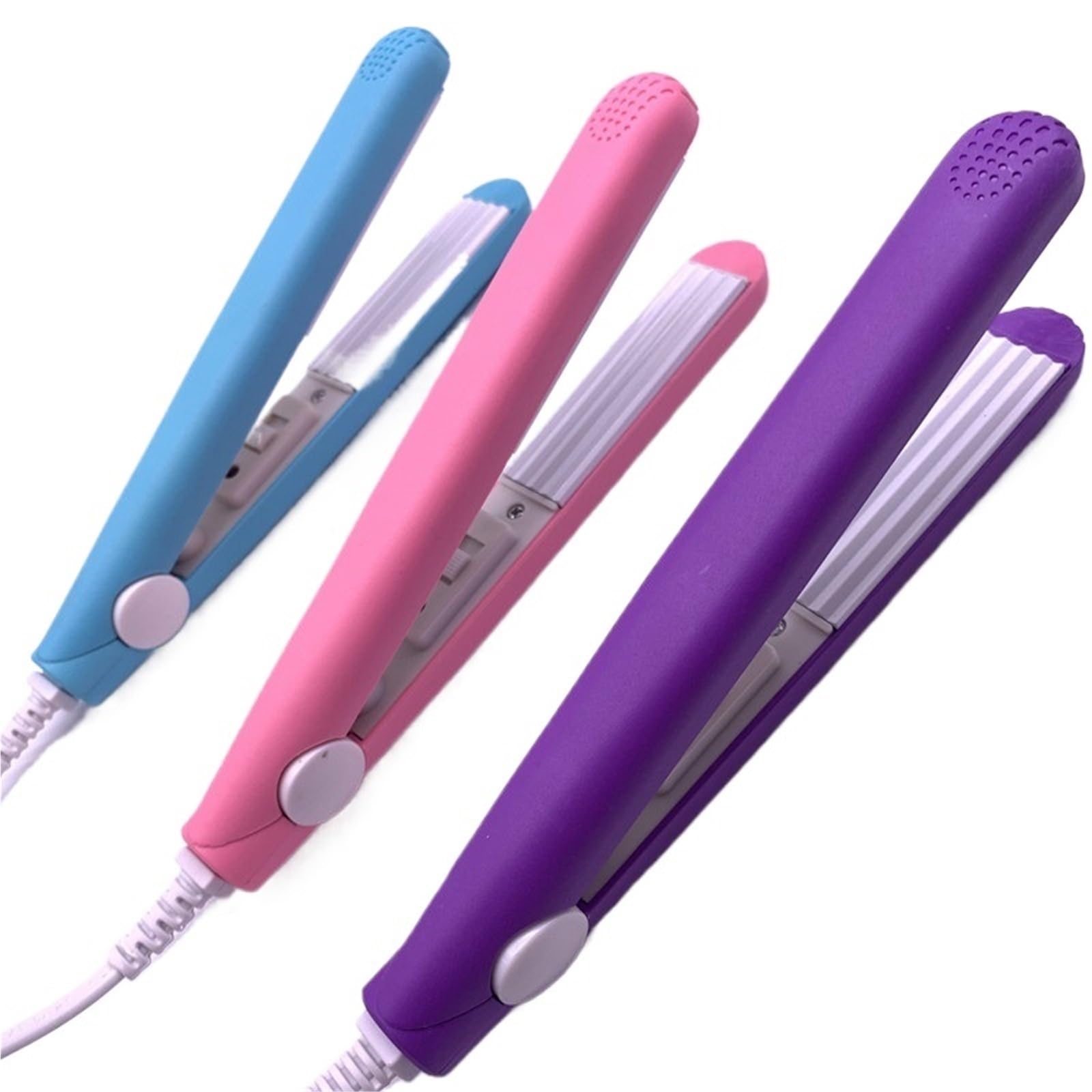 Mini Hair straightener Iron Pink Ceramic Straightening Corrugated Curling Iron Styling Tools Hair Curler(Blue purple Pink,EU)