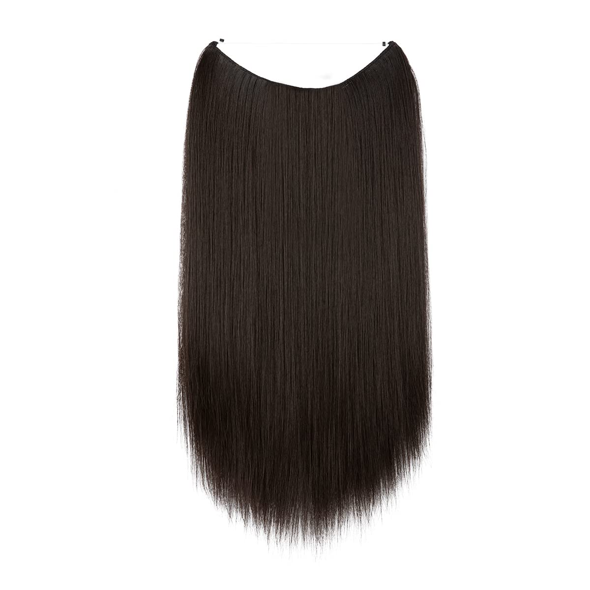 Sarla Black Brown Invisible Wire Hair Extensions Long Straight Synthetic Hairpieces 18 Inch For Women Adjustable Transparent Hea
