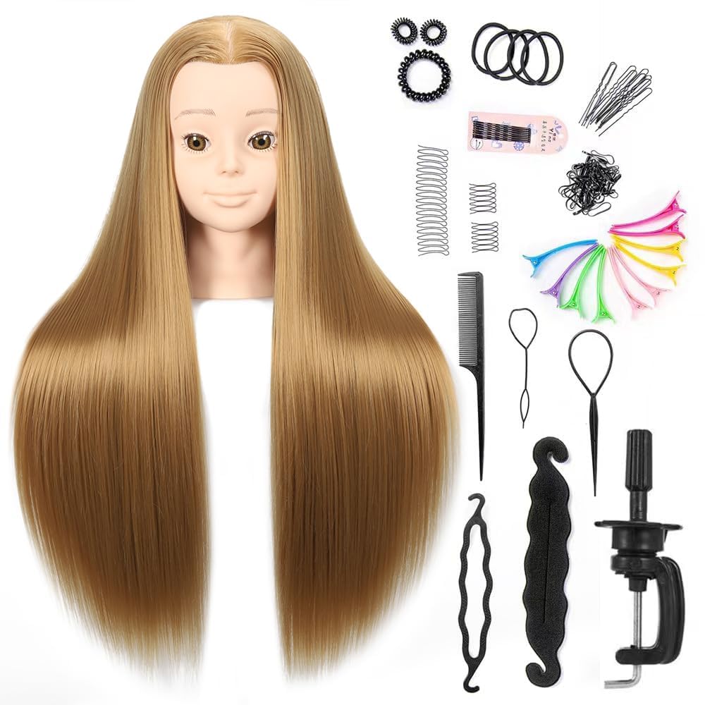 Morris 28 Inch Cosmetology Mannequin Head with Synthetic Hair Styling Head for Hairdresser Training Head Manikin Doll Head Long 
