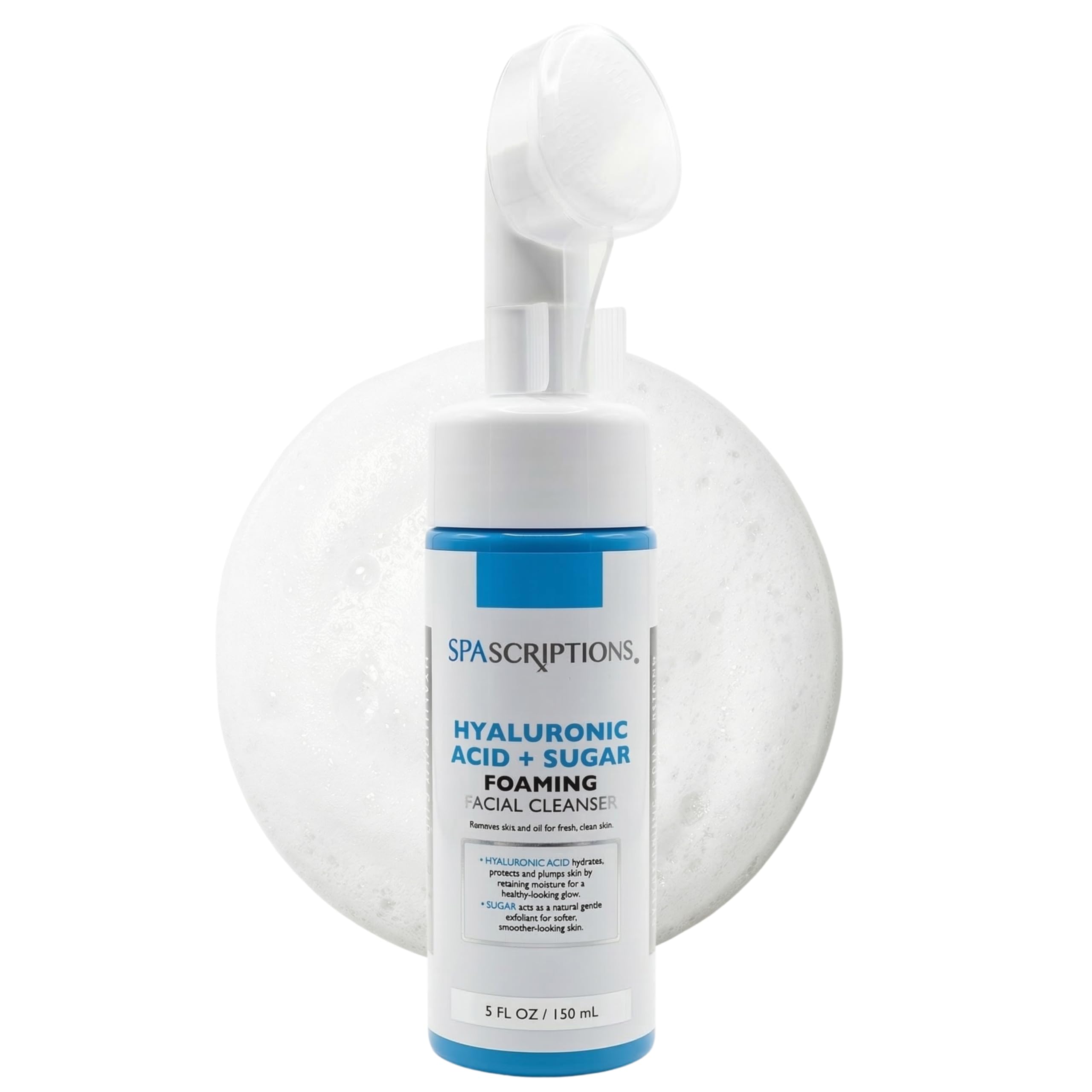 SpaScriptions 2 in 1 Cleanse & Exfoliate Foaming Facial Cleanser - Hydrating Hyaluronic Acid Face Wash with Sugar for Dry Skin w