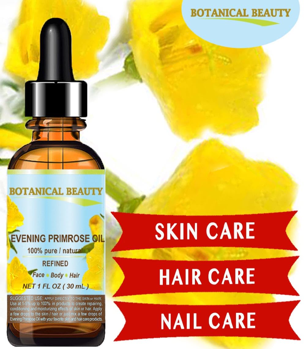 Botanical Beauty EVENING PRIMROSE OIL 100% Pure Natural Undiluted Unrefined Virgin Cold Pressed Carrier Oil. 1 Fl.oz.- 30 ml for