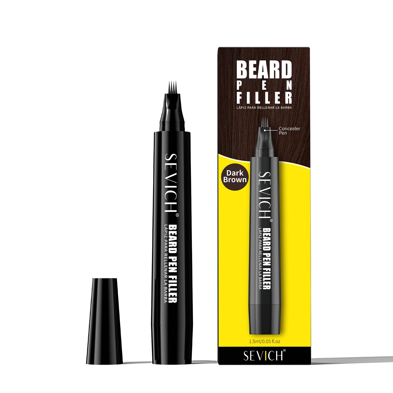 SEVICH Beard Pencil Filler for Men,Unique 4Tip Beard Pen Resistant,Instantly Fills Sparse Areas & Covers Gaps,Waterproof & Swea