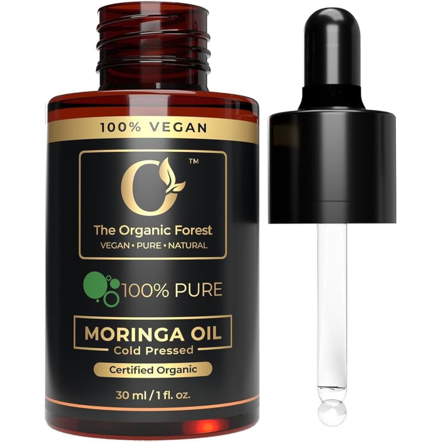 USDA Organic Moringa Oil - Cold-Pressed, Pure & Natural, Carrier Oil for Essential Oils Mixing, Skin, Hair, Face - Moringa Seed 