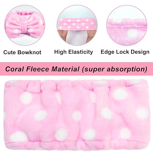 Shintop Women Fashion Lovely Soft Carol Fleece Bowknot Bow Makeup Cosmetic Shower Elastic Hair Band Hairlace Headband (Pink Polk