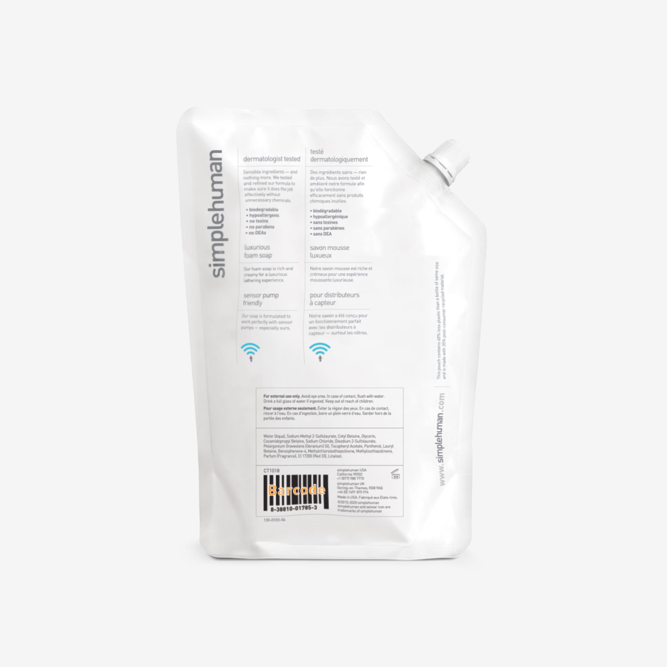 simplehuman Geranium Hand Soap Refill Pouch, 34 Fl Oz, Pack of 3 - Moisturizing Liquid Soap, Model CT1018HC