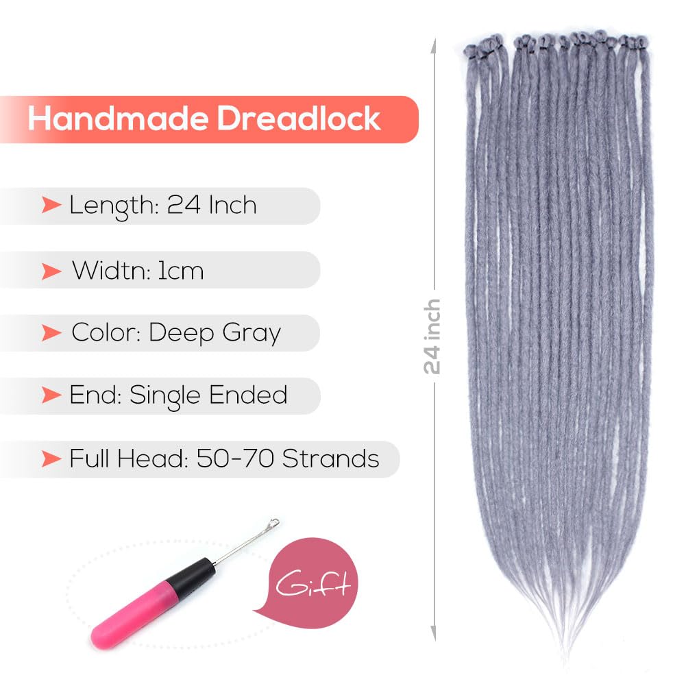 Kraler 24 Inch 40 Strands Thick Dreadlock Extensions, Se Deep Gray Crochet Dreadls Extensions Of Synthetic Hair 1Cm Width Hip Ho