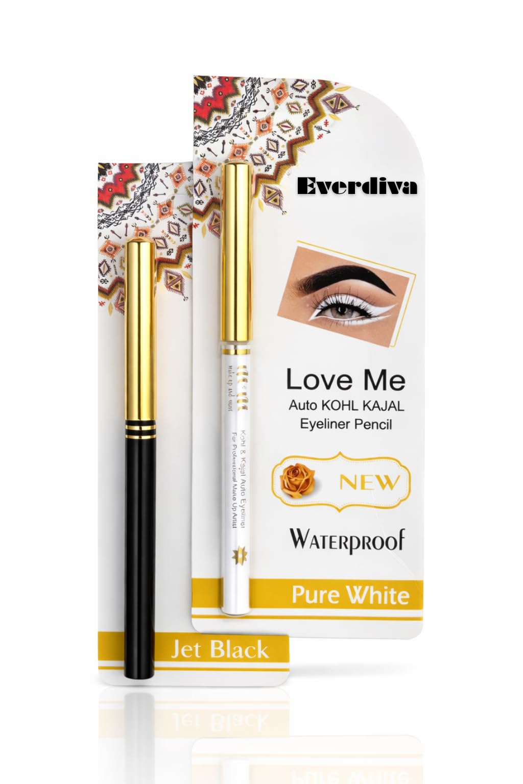 Black & White Eyeliner Pencil Set | Waterproof Auto Kajal Duo  Jet Black & Pure White | Long Lasting Eye Liner Makeup For Women