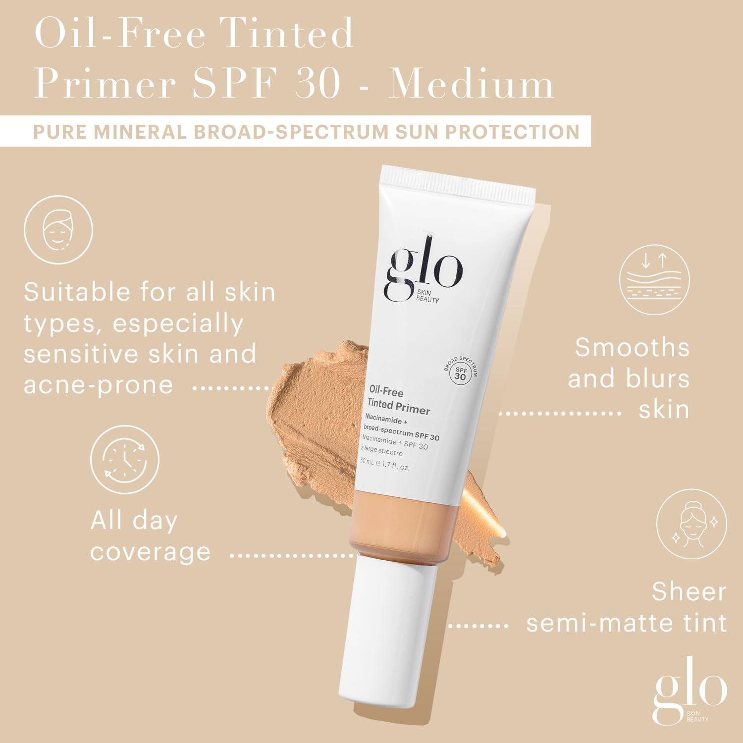 Glo Skin Beauty Oil-Free Tinted Primer Spf 30 - Mineral Makeup For Face, 4-In-1 Foundation Primer, Sheer Coverage, Skincare & Su