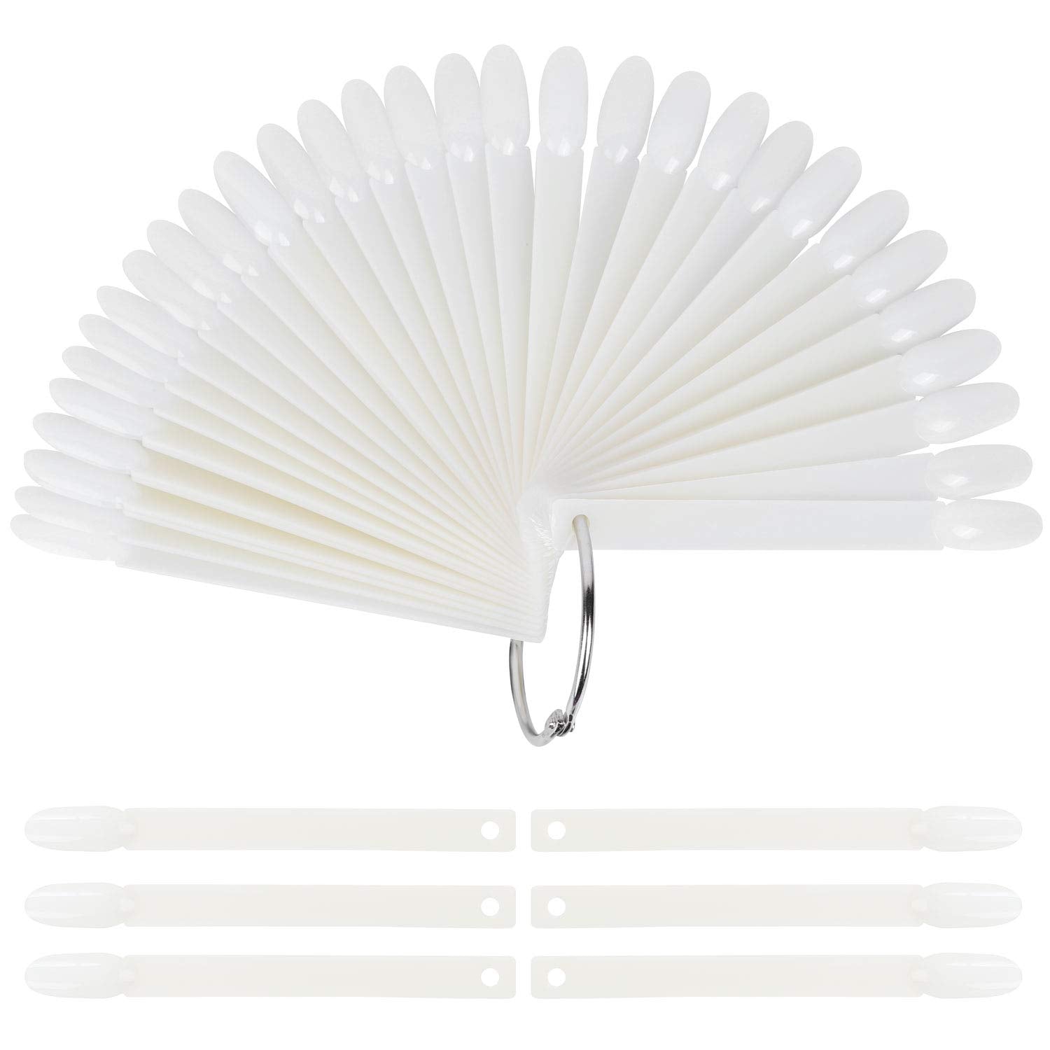 200 Pcs False Nail Art Tips Display, Natural Nail Sample Stick with Metal Split Ring Holder