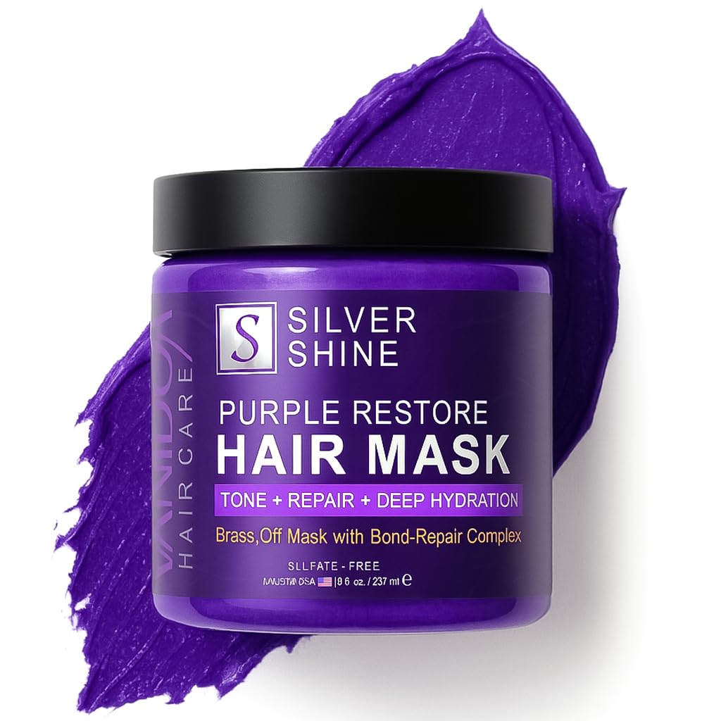 Deep Conditioning Silver Shine Purple Hair Mask for Gray Hair, Purple Toner for Brassy, Bleached, Silver, or Color Treated Hair,