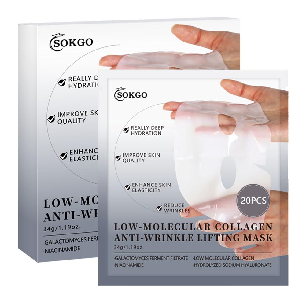 Sokgo Low Molecular Weight Collagen Overnight Hydrogel Mask, Enhances Skin Elasticity, Reduces Pores, Transforms from White to T