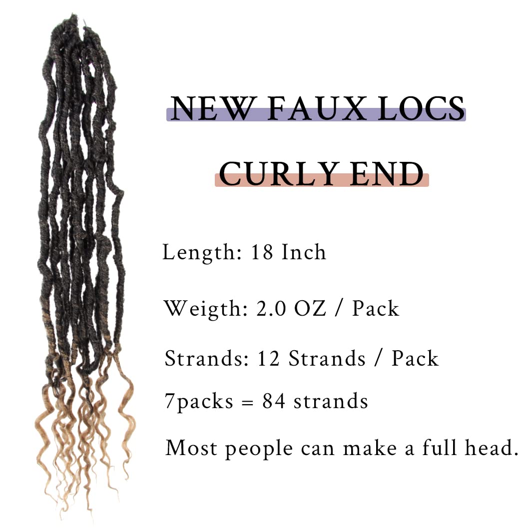 BOHOBABE 18 Inch New Faux Locs With Curly End 6 Packs Soft Locs Crochet Hair 72 Strands Natural Black Crochet Braids (6Packs, T2