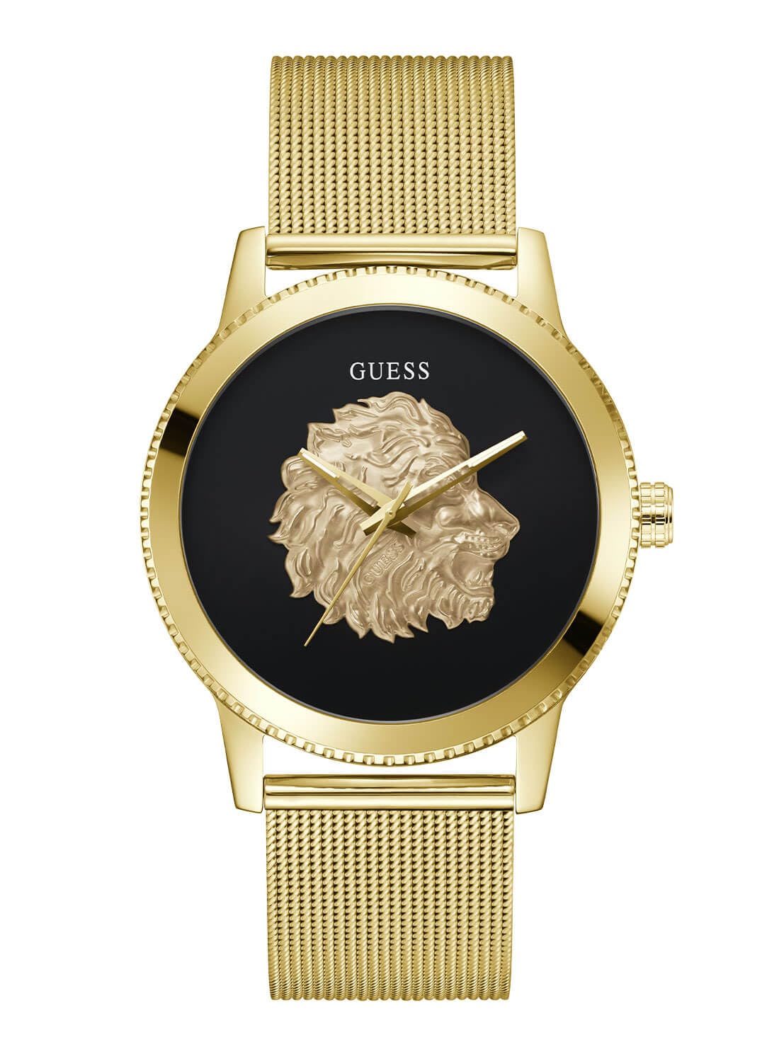 Guess MenS 44Mm Watch  GoldTone Bracelet With Black Dial And Case