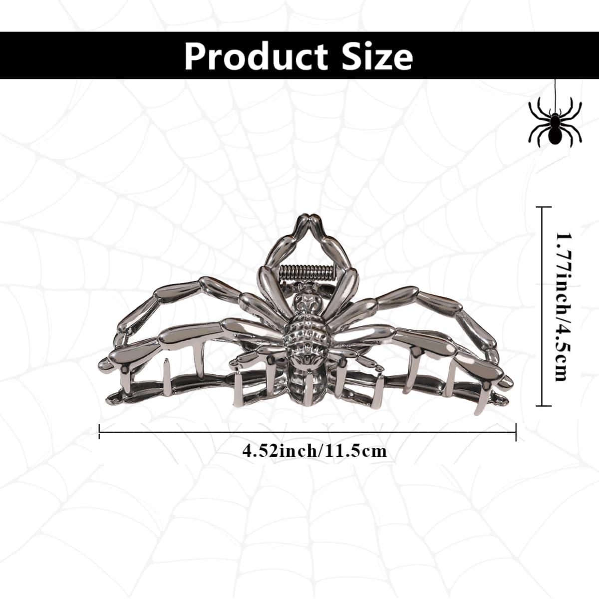 Halloween Spider-Shaped Large Gothic Alloy Metal Black Hair Claw Clips For Women - Nonslip Cosplay Hair Accessories, Decorations