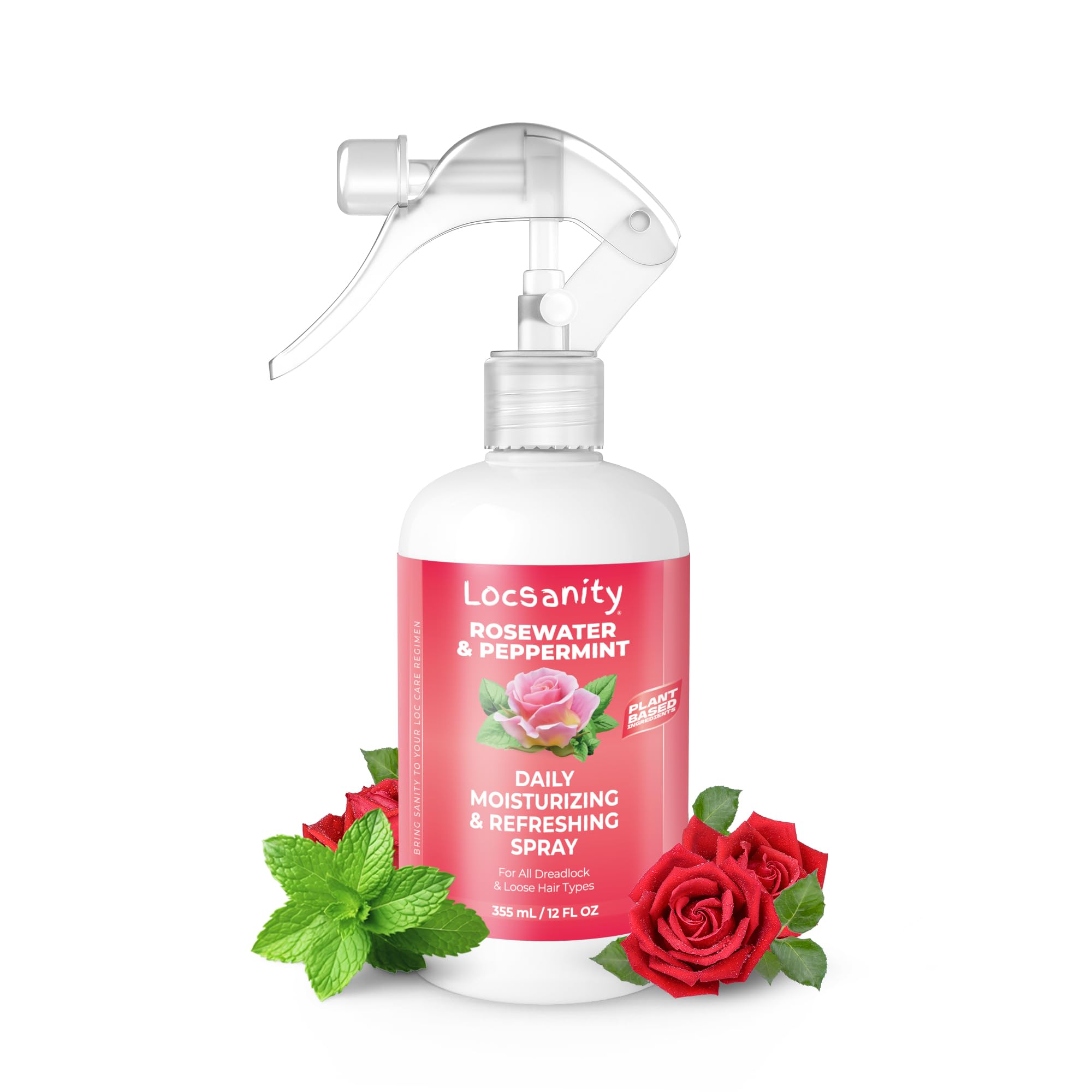 Locsanity Daily Moisturizing Refreshing Spray - Rose Water and Peppermint Hair Scalp Moisturizer for Locs and Dreadlocks (12oz)