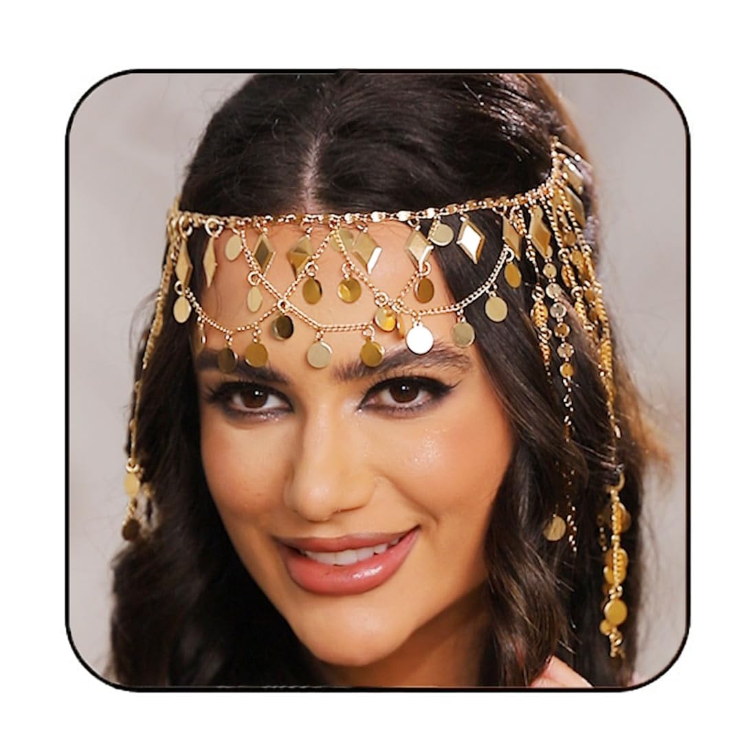 Aukmla Gold Head Chain Sequin Tassel Headband Hair Chains Festival Costume Headpiece Hair Accessories for Women