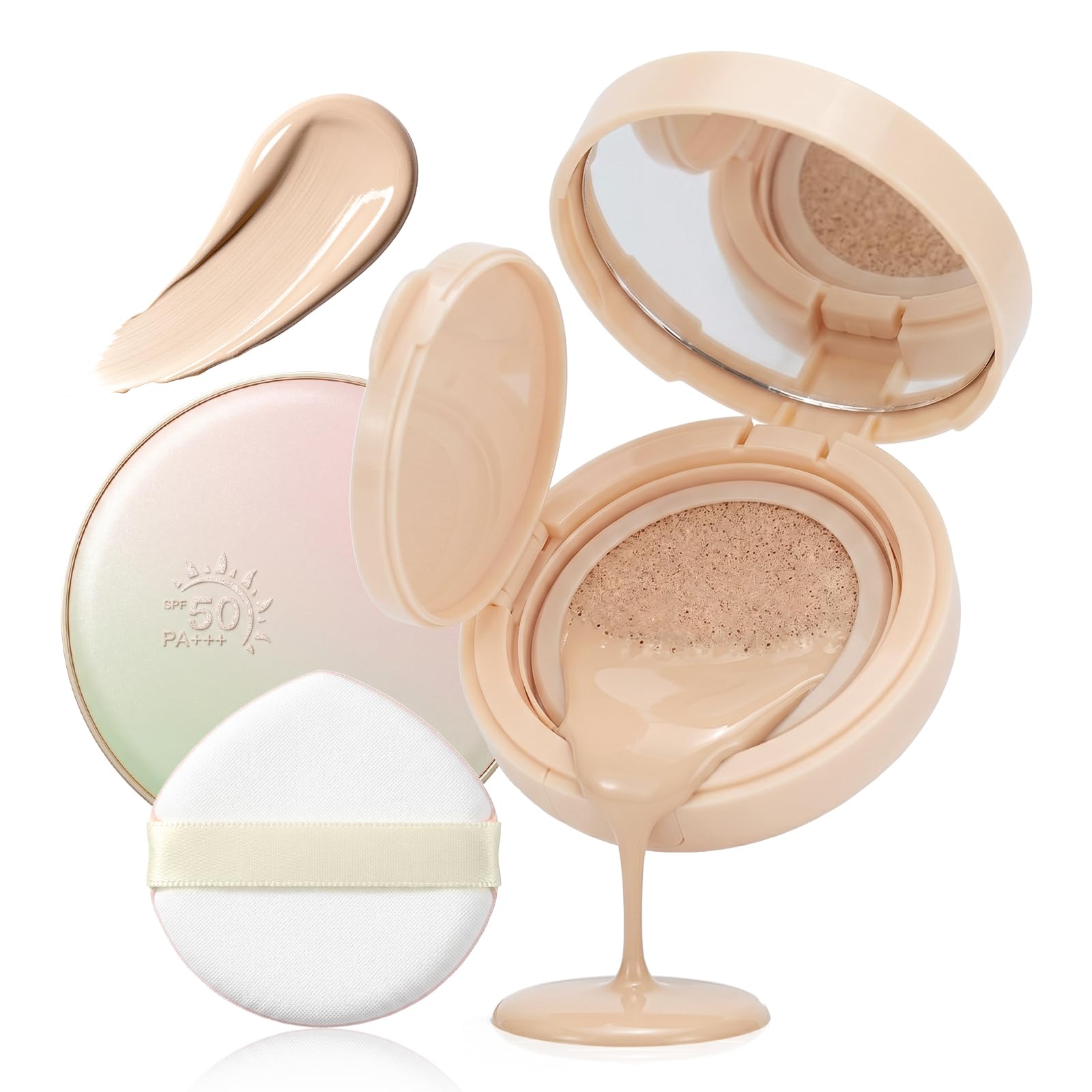 Sunscreen Air Cushion SPF 50, Full Coverage Glow Cushion Foundation, Buildable CreaseProof Dewy Concealer Foundation, Moisturiz