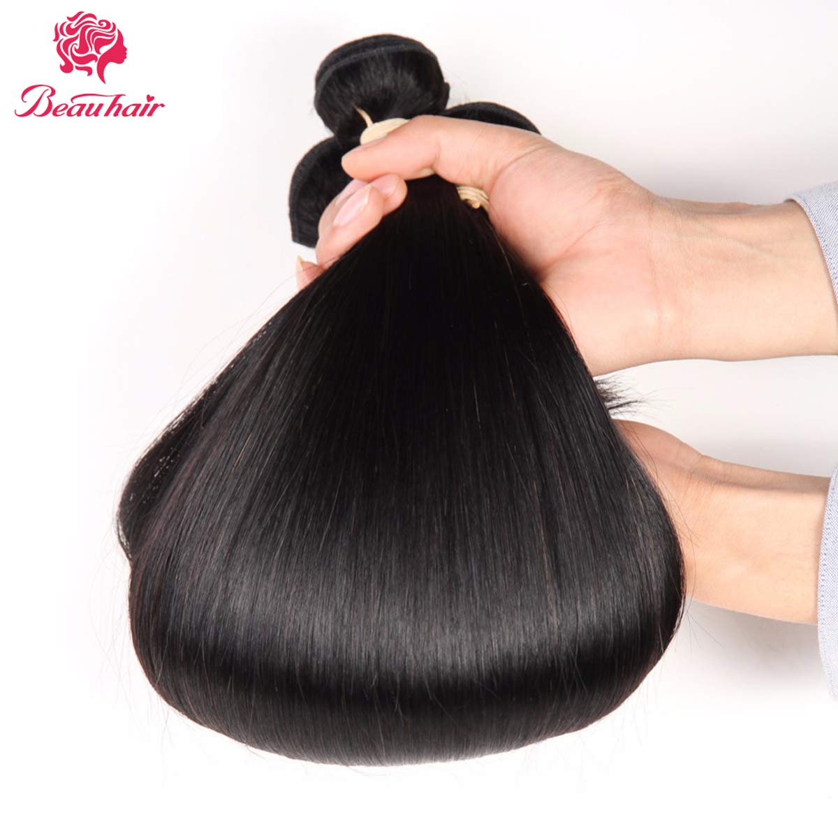 Beauhair Straight Hair Bundles with Closure (10 12 14+10 Closure) 100% Brazilian Straight Virgin Hair 3 Bundles with Lace Closur