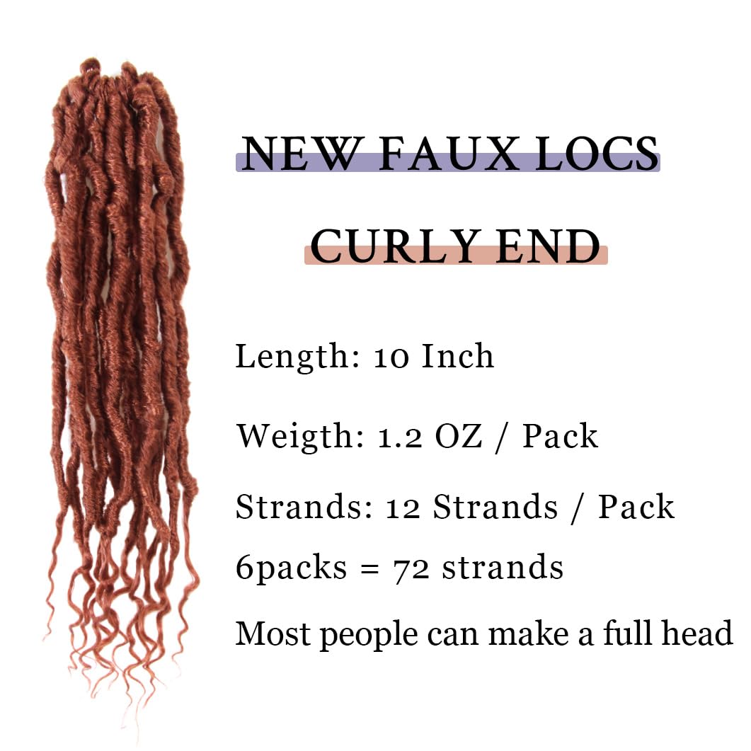 Bohobabe Ginger Faux Locs Crochet Hair 10 Inch, Boho Soft Crochet Locs With Curly Ends, Short Bohemian Goddess Locs Crochet Brai
