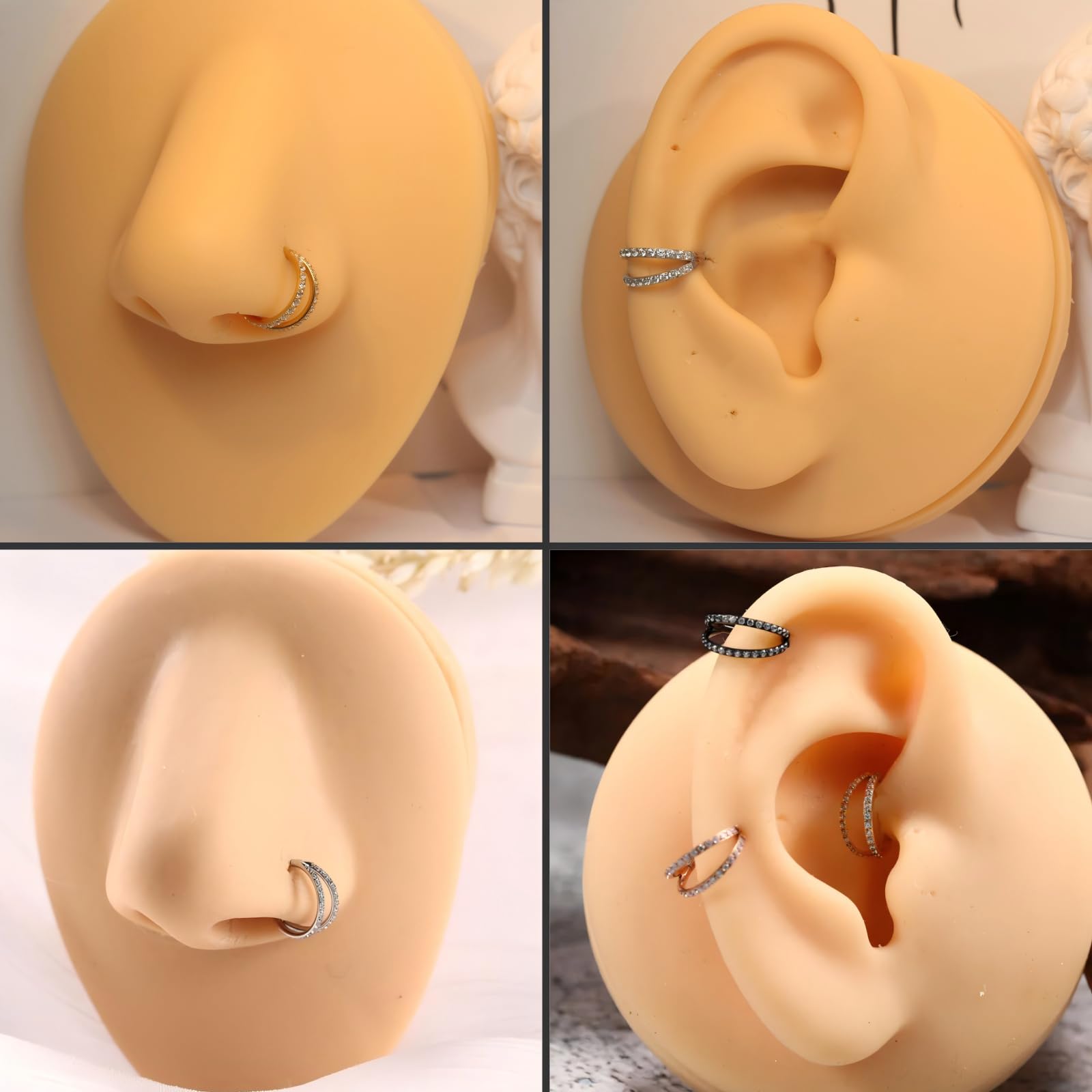 PEAKLINK 18G Double Open Stacked Septum Nose Ring Conch Hoop Earrings Cartilage Helix Earrings Gold 316L Surgical Steel Micro Pa