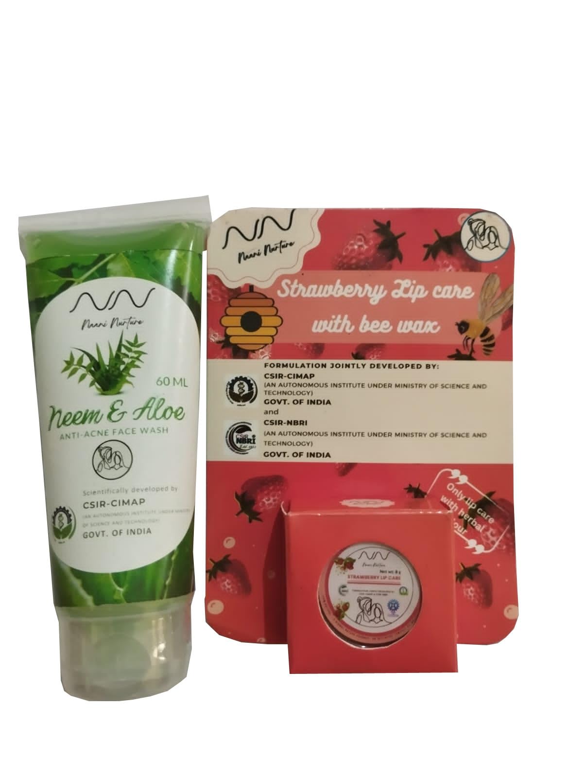 Neem & Aloe AntiAcne Facewash And 2 Pack Of Strawberry Lipcare With Bee Wax