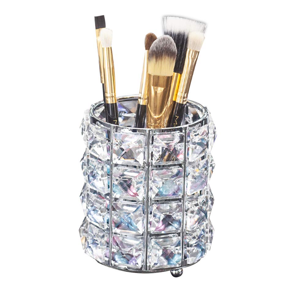 LUGUNU Makeup Brush Holder Organizer Golden Crystal Bling Personalized Gold Comb Brushes Pen Pencil Storage Box Container (Cryst