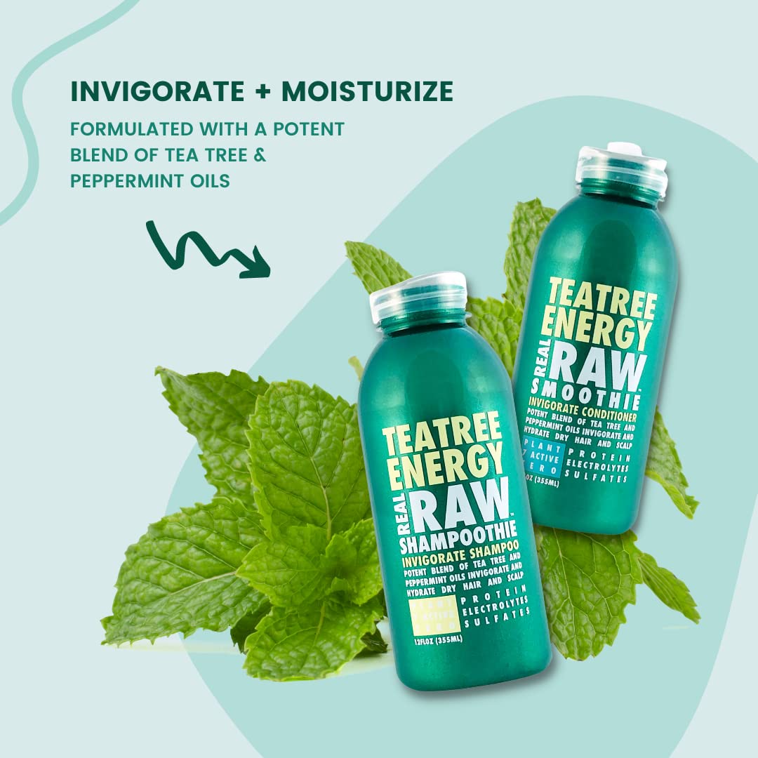 Real Raw Tea Tree Shampoo & Conditioner Set - Cleanse, Hydrate + Invigorate - No Water 100% Pure Aloe Juice & Coconut Water - Su