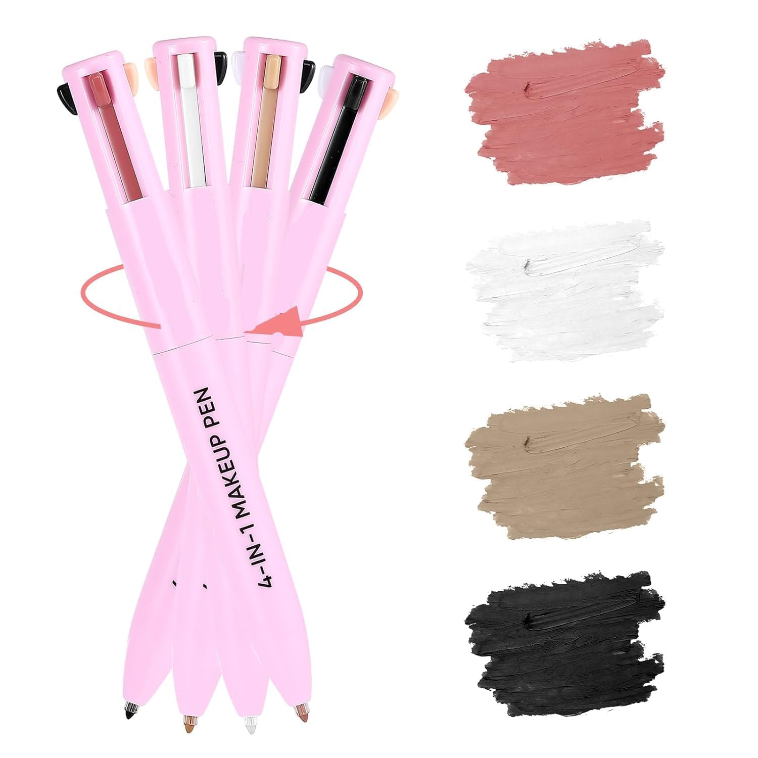 Kickzu 4-In-1 Makeup Pen Lip Liner, Eye Liner, Highlighter, Brow Liner | Smudgeproof And Waterproof Kajal For Women Highly Pigme