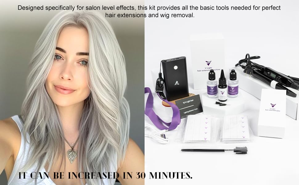 V Light Hair Extensions Kit (Machine Set) V-Light Extension Machine V-Light Extension Remover Machine .V-Light Glue 20G * 3 Wig