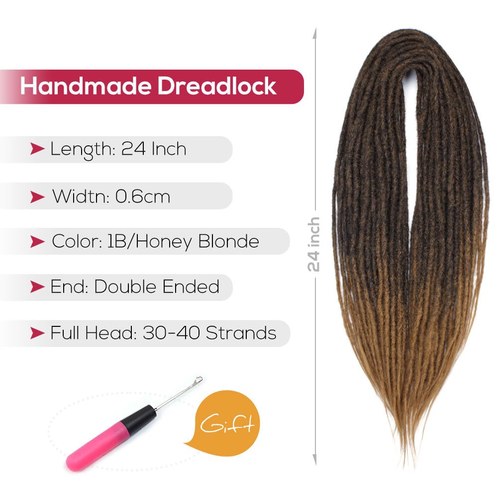 Kraler 24 Inch Double Ended Dreadlock Extensions, 20 Strands Ombre Synthetic De Dreads Extensions, Thin 0.6Cm Width Reggae Hippi