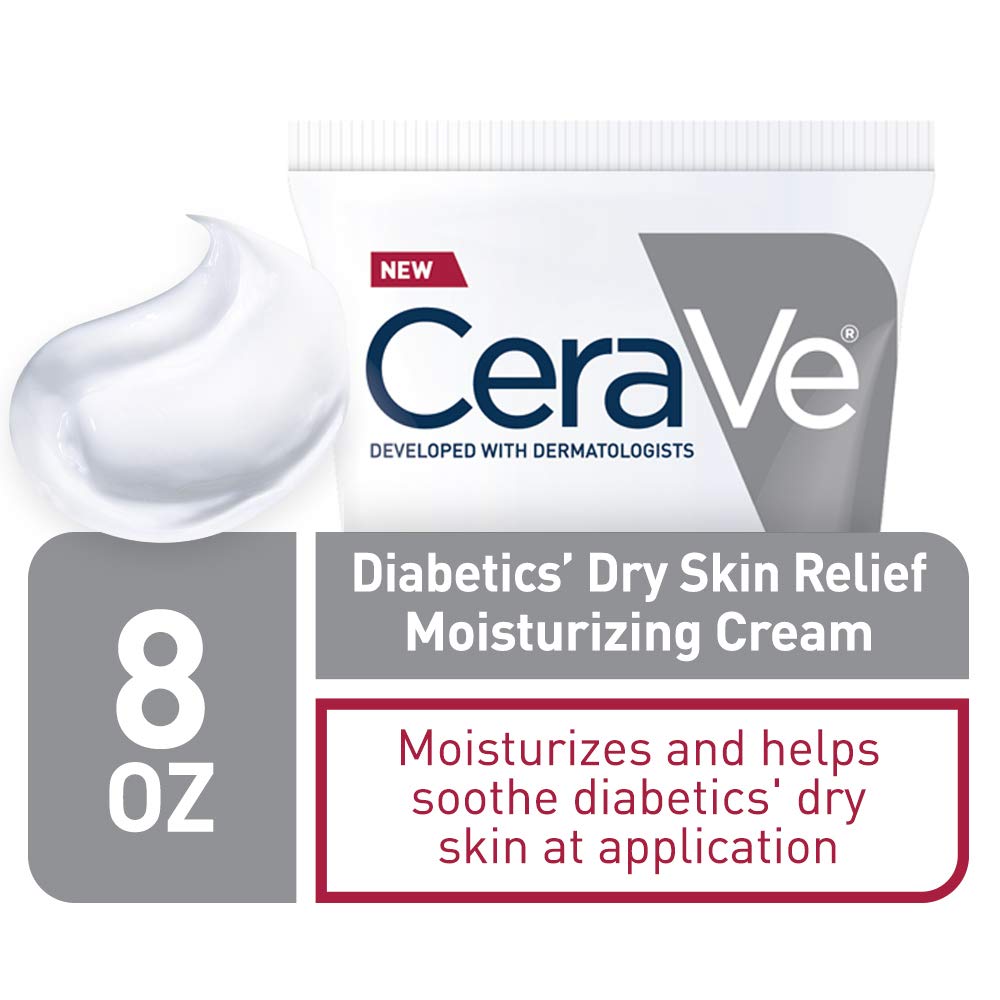 Cerave Moisturizing Cream For Diabetics Dry Skin, Urea Cream With Bilberry For Face And Body, Fragrance Free & Paraben Free, 8 O